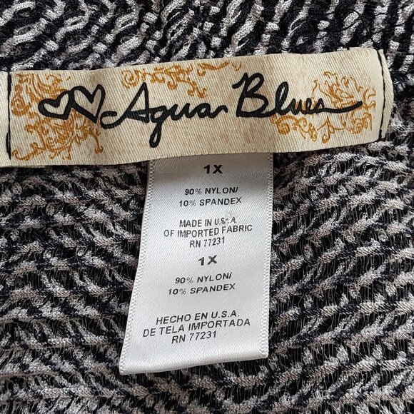 Aqua Blues 1X Open Front Cardigan Duster | Sheer Chevron Knit - Picture 8 of 8